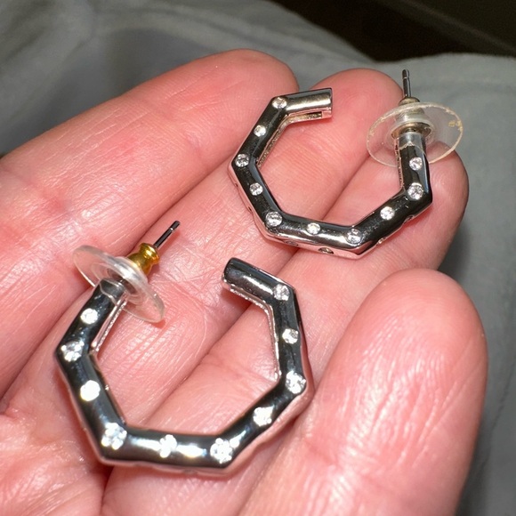 Silver hoops sterling with lab diamonds small size - Picture 1 of 3